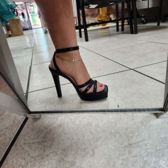 Black Platform Strappy Stiletto Heels - Picture 2 of 8